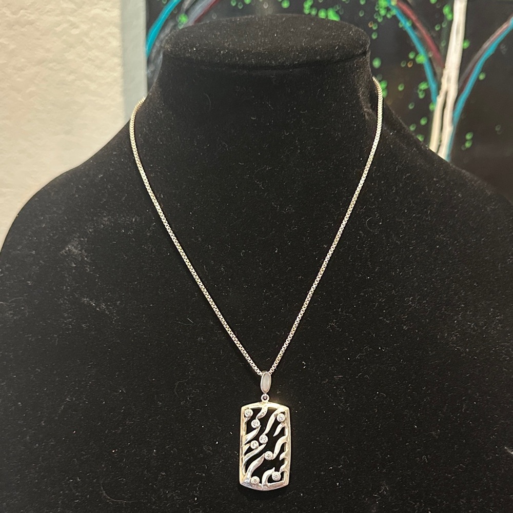 Vintage Signed CFJ Sterling Silver Artistic Pendant Necklace marked 925 CFJ 13g